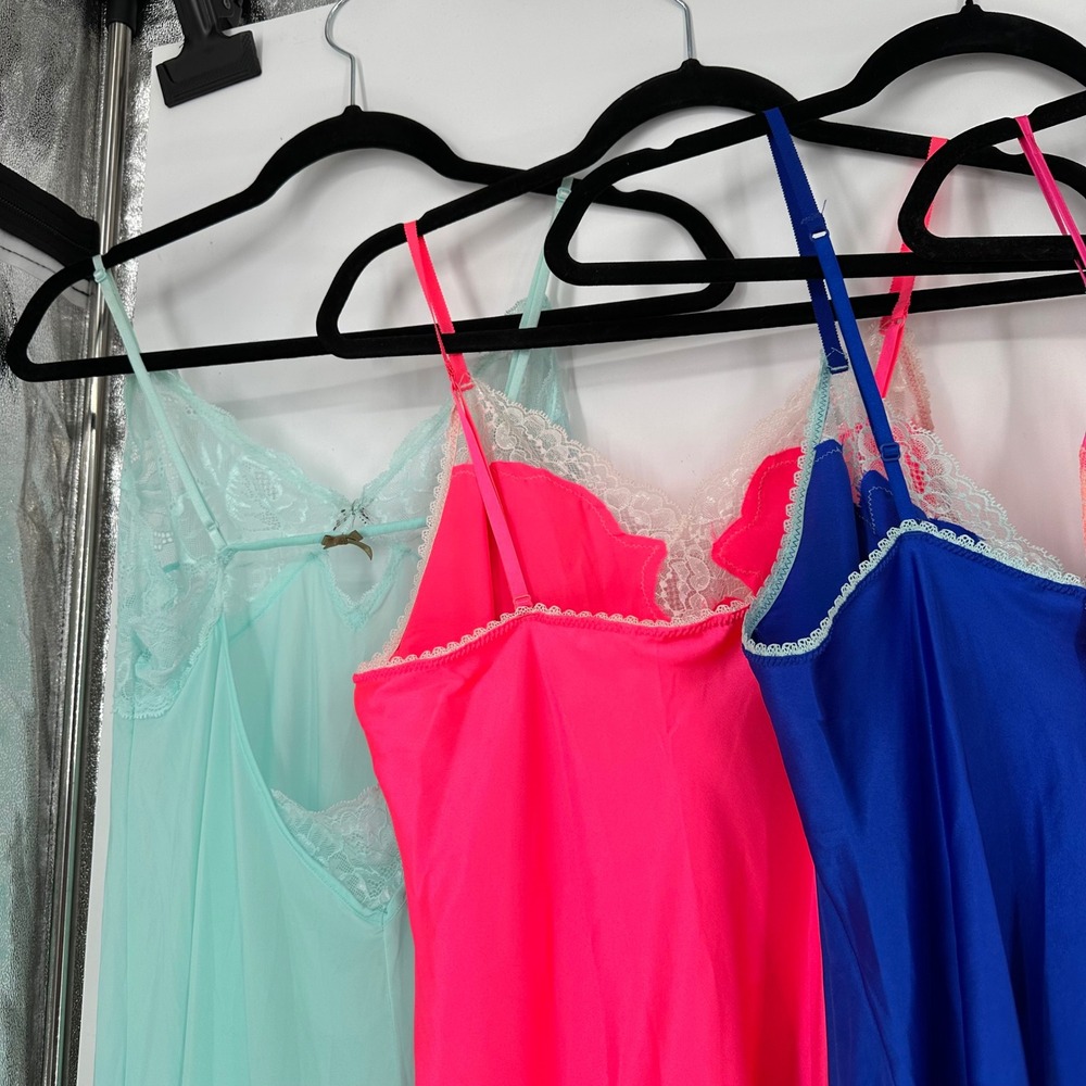 Victoria's Secret Satin Lace Cami Mini Lingerie Dresses 5 PC Bright Vibrant  L - Picture 9 of 11